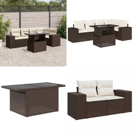 Set Divano da Giardino 6 pz con Cuscini Marrone in Polyrattan - Poltrona da giardino - Tavolo da giardino