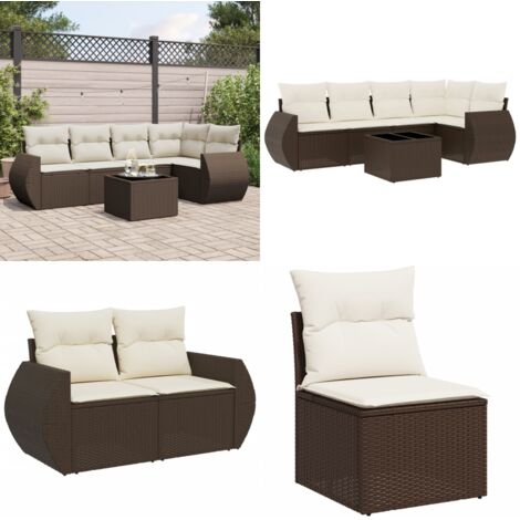 Set Divano da Giardino 6 pz con Cuscini Marrone in Polyrattan - Poltrona da giardino - Tavolo da giardino