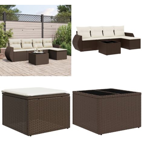 Set Divano da Giardino 6 pz con Cuscini Marrone in Polyrattan - Poltrona da giardino - Tavolo da giardino