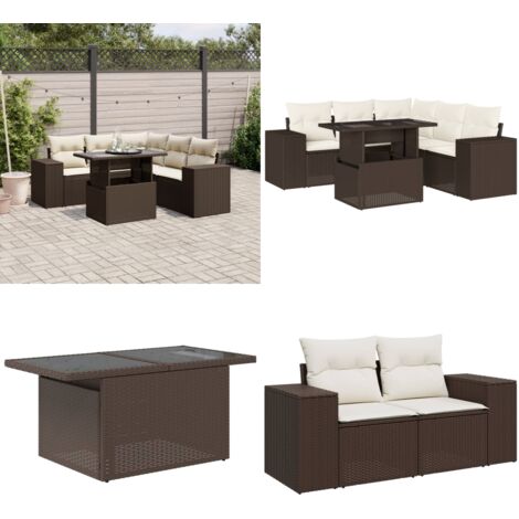 Set Divano da Giardino 6 pz con Cuscini Marrone in Polyrattan - Poltrona da giardino - Tavolo da giardino