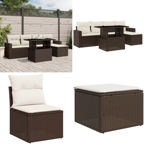 Set Divano da Giardino 6 pz con Cuscini Marrone in Polyrattan - Poltrona da giardino - Tavolo da giardino