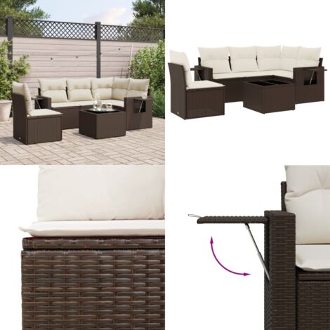 Set Divano da Giardino 6 pz con Cuscini Marrone in Polyrattan - Poltrona da giardino - Tavolo da giardino