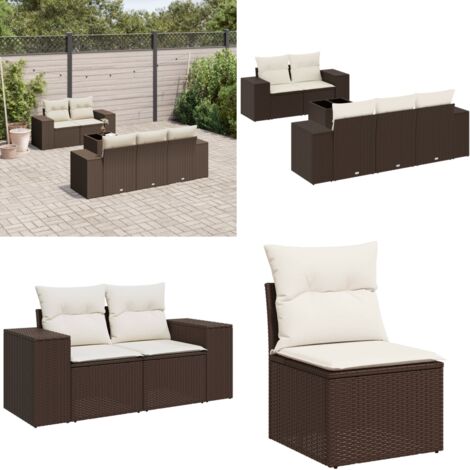Set Divano da Giardino 6 pz con Cuscini Marrone in Polyrattan - Poltrone da giardino - Tavolo da giardino
