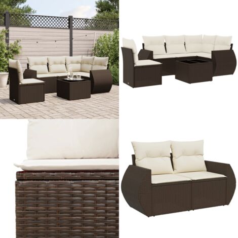 Set Divano da Giardino 6 pz con Cuscini Marrone in Polyrattan - Seduta da esterno - Cuscini per divano