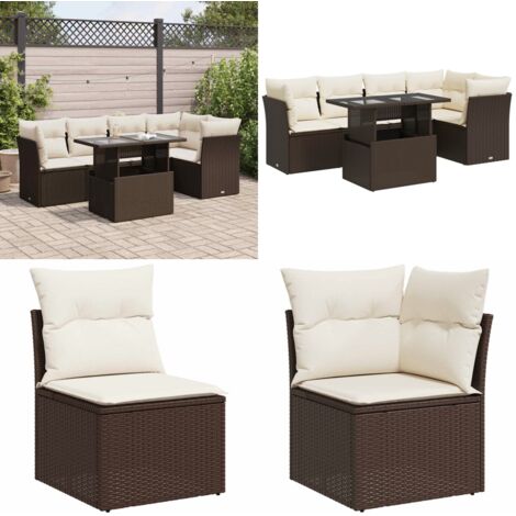 Set Divano da Giardino 6 pz con Cuscini Marrone in Polyrattan - Sedute da giardino - Tavolo da giardino