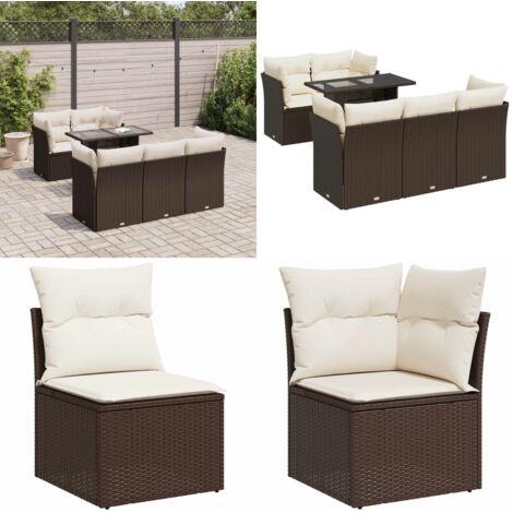 Set Divano da Giardino 6 pz con Cuscini Marrone in Polyrattan - Sedute da giardino - Tavolo da giardino
