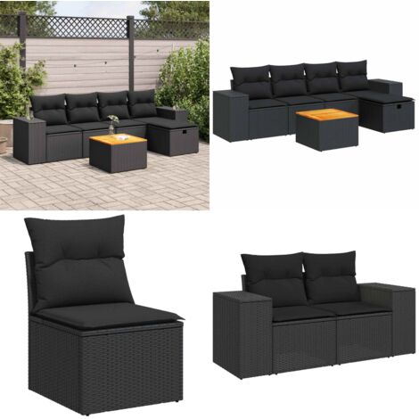 Set Divano da Giardino 6 pz con Cuscini Nero in Polyrattan - Poltrona da esterno - Cuscini da giardino