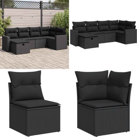 Set Divano da Giardino 6 pz con Cuscini Nero in Polyrattan - Poltrona da esterno - Cuscini per seduta