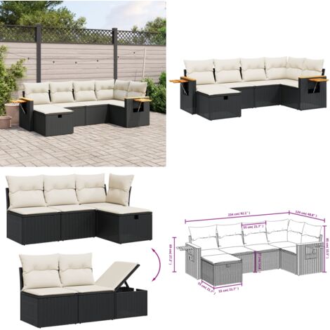 Set Divano da Giardino 6 pz con Cuscini Nero in Polyrattan - Poltrona da giardino - Cuscini da giardino