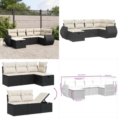 Set Divano da Giardino 6 pz con Cuscini Nero in Polyrattan - Poltrona da giardino - Cuscini da giardino