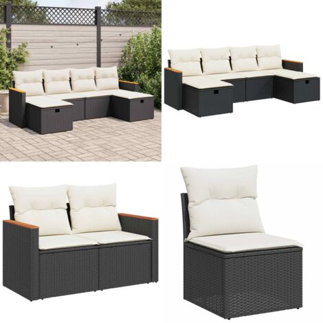 Set Divano da Giardino 6 pz con Cuscini Nero in Polyrattan - Poltrona da giardino - Cuscini da giardino