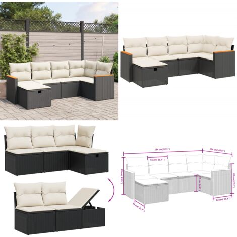Set Divano da Giardino 6 pz con Cuscini Nero in Polyrattan - Poltrona da giardino - Cuscini da giardino