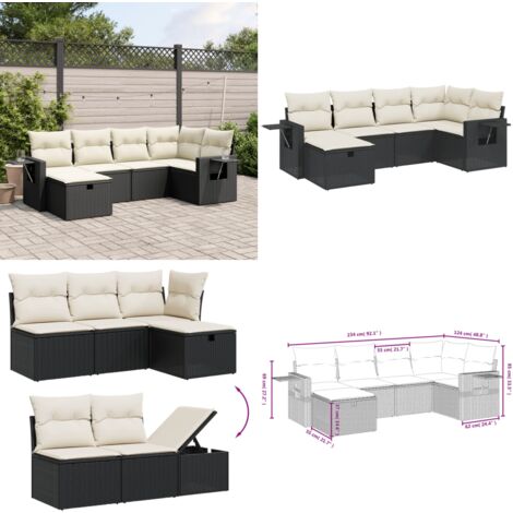 Set Divano da Giardino 6 pz con Cuscini Nero in Polyrattan - Poltrona da giardino - Cuscini da giardino