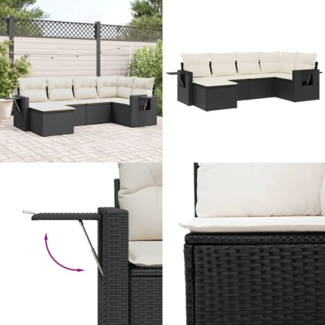 Set Divano da Giardino 6 pz con Cuscini Nero in Polyrattan - Poltrona da giardino - Cuscini da giardino