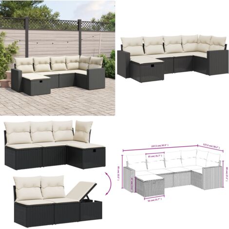 Set Divano da Giardino 6 pz con Cuscini Nero in Polyrattan - Poltrona da giardino - Cuscini da giardino
