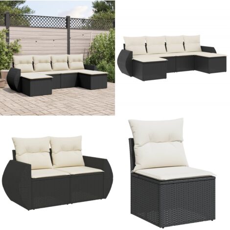 Set Divano da Giardino 6 pz con Cuscini Nero in Polyrattan - Poltrona da giardino - Cuscini da giardino