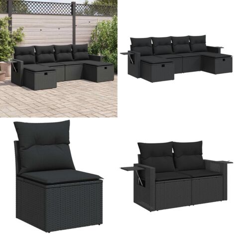 Set Divano da Giardino 6 pz con Cuscini Nero in Polyrattan - Poltrona da giardino - Cuscini da giardino