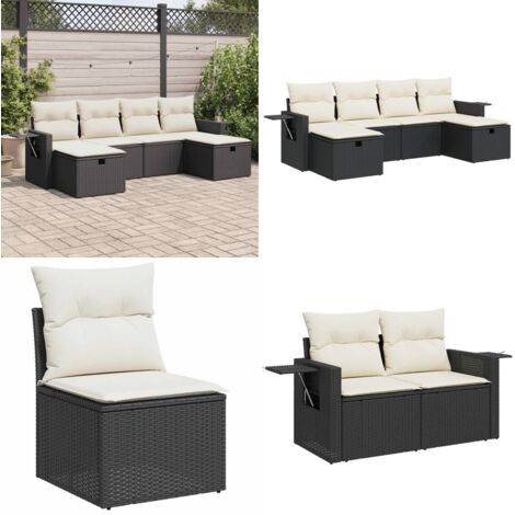 Set Divano da Giardino 6 pz con Cuscini Nero in Polyrattan - Poltrona da giardino - Cuscini da giardino