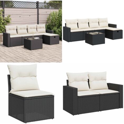 Set Divano da Giardino 6 pz con Cuscini Nero in Polyrattan - Poltrona da giardino - Cuscini da giardino