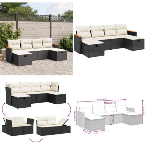 Set Divano da Giardino 6 pz con Cuscini Nero in Polyrattan - Poltrona da giardino - Cuscini da giardino