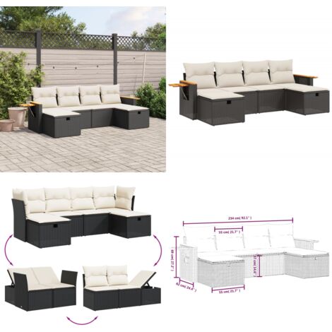 Set Divano da Giardino 6 pz con Cuscini Nero in Polyrattan - Poltrona da giardino - Cuscini da giardino