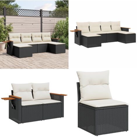 Set Divano da Giardino 6 pz con Cuscini Nero in Polyrattan - Poltrona da giardino - Cuscini per divano