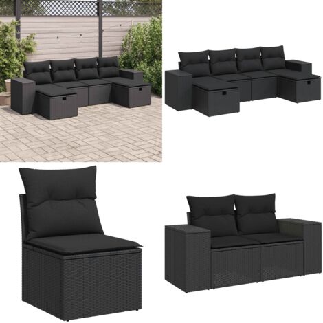 Set Divano da Giardino 6 pz con Cuscini Nero in Polyrattan - Poltrona da giardino - Cuscini per divano