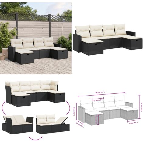 Set Divano da Giardino 6 pz con Cuscini Nero in Polyrattan - Poltrona da giardino - Cuscino da giardino
