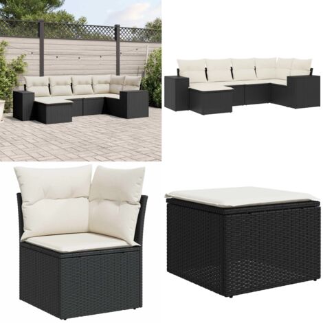 Set Divano da Giardino 6 pz con Cuscini Nero in Polyrattan - Poltrona da giardino - Cuscino da giardino