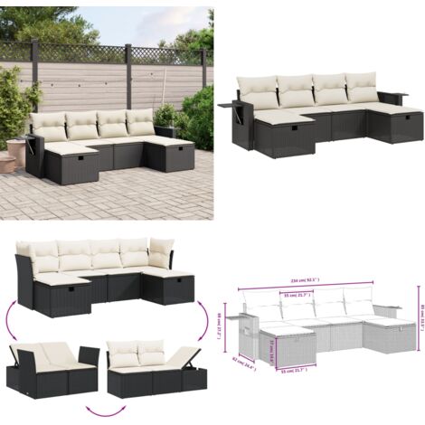 Set Divano da Giardino 6 pz con Cuscini Nero in Polyrattan - Poltrona da giardino - Cuscino da giardino