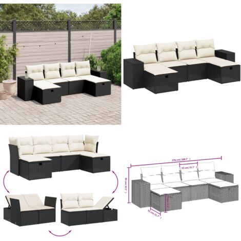 Set Divano da Giardino 6 pz con Cuscini Nero in Polyrattan - Poltrona da giardino - Cuscino da giardino