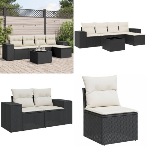 Set Divano da Giardino 6 pz con Cuscini Nero in Polyrattan - Poltrona da giardino - Cuscino da seduta