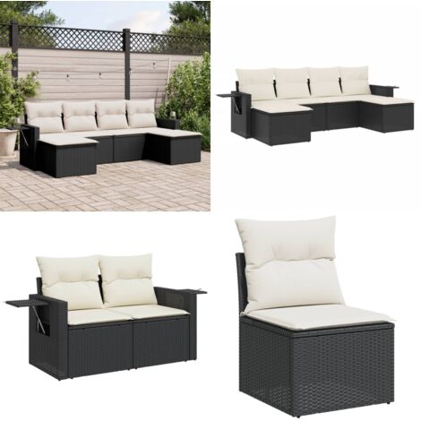 Set Divano da Giardino 6 pz con Cuscini Nero in Polyrattan - Poltrona da giardino - Cuscino da seduta