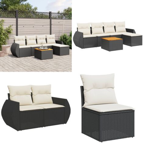 Set Divano da Giardino 6 pz con Cuscini Nero in Polyrattan - Poltrona da giardino - Cuscino da seduta