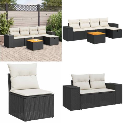 Set Divano da Giardino 6 pz con Cuscini Nero in Polyrattan - Poltrona da giardino - Seduta da esterno