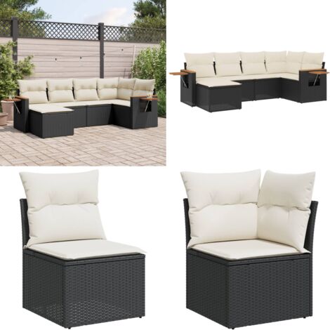 Set Divano da Giardino 6 pz con Cuscini Nero in Polyrattan - Poltrona da giardino - Seduta da esterno