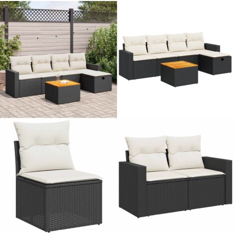 Set Divano da Giardino 6 pz con Cuscini Nero in Polyrattan - Poltrona da giardino - Seduta da esterno