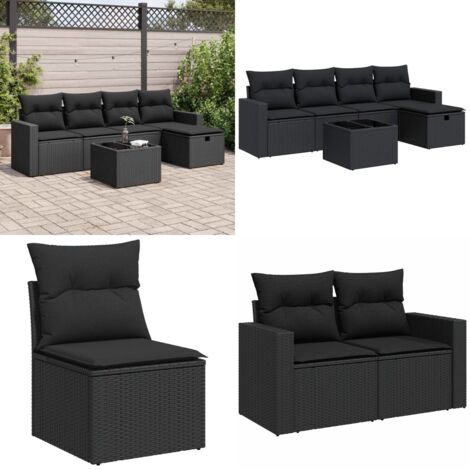 Set Divano da Giardino 6 pz con Cuscini Nero in Polyrattan - Poltrona da giardino - Seduta da giardino