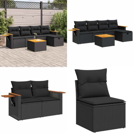 Set Divano da Giardino 6 pz con Cuscini Nero in Polyrattan - Poltrona da giardino - Seduta da giardino