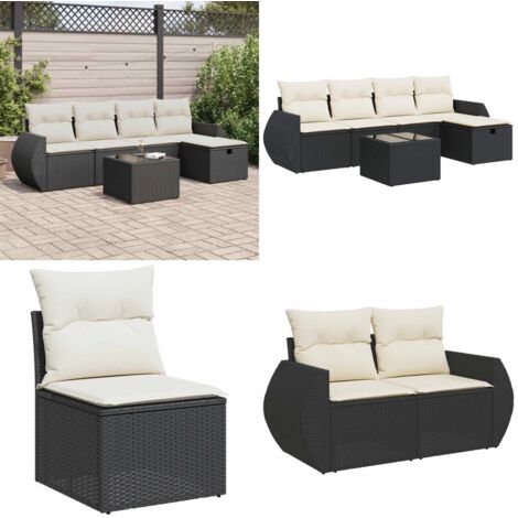 Set Divano da Giardino 6 pz con Cuscini Nero in Polyrattan - Poltrona da giardino - Seduta da giardino