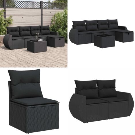 Set Divano da Giardino 6 pz con Cuscini Nero in Polyrattan - Poltrona da giardino - Seduta da giardino