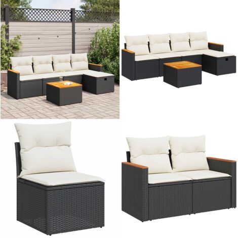 Set Divano da Giardino 6 pz con Cuscini Nero in Polyrattan - Poltrona da giardino - Seduta da giardino