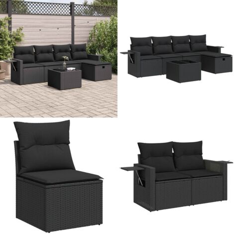Set Divano da Giardino 6 pz con Cuscini Nero in Polyrattan - Poltrona da giardino - Seduta da giardino