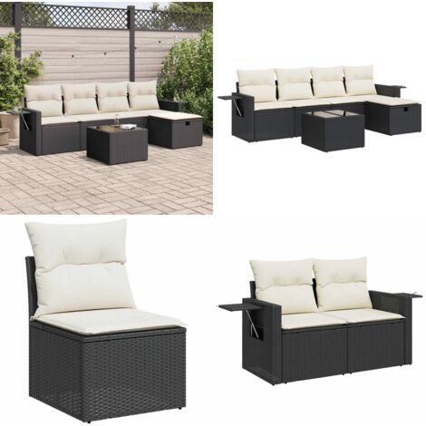 Set Divano da Giardino 6 pz con Cuscini Nero in Polyrattan - Poltrona da giardino - Seduta da giardino