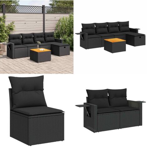 Set Divano da Giardino 6 pz con Cuscini Nero in Polyrattan - Poltrona da giardino - Seduta da giardino