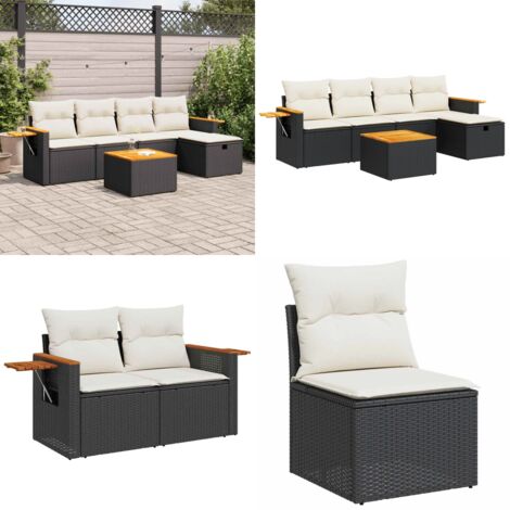 Set Divano da Giardino 6 pz con Cuscini Nero in Polyrattan - Poltrona da giardino - Seduta da giardino