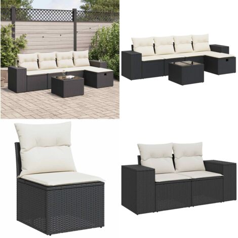Set Divano da Giardino 6 pz con Cuscini Nero in Polyrattan - Poltrona da giardino - Seduta da giardino