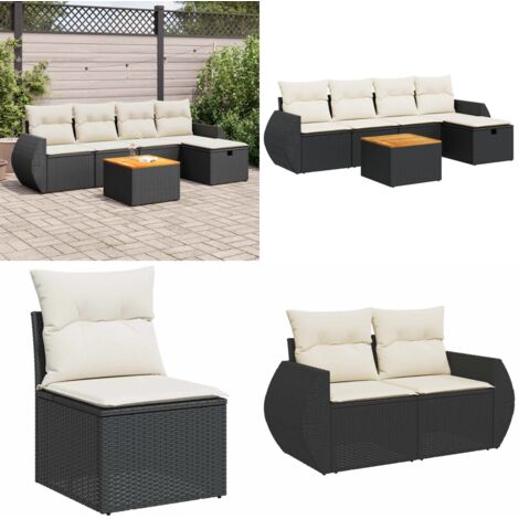 Set Divano da Giardino 6 pz con Cuscini Nero in Polyrattan - Poltrona da giardino - Seduta da giardino