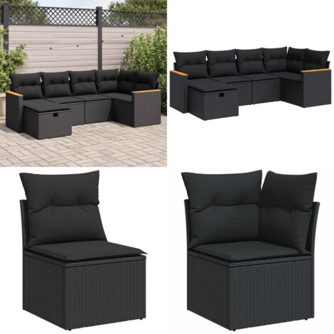 Set Divano da Giardino 6 pz con Cuscini Nero in Polyrattan - Poltrona da giardino - Seduta da giardino