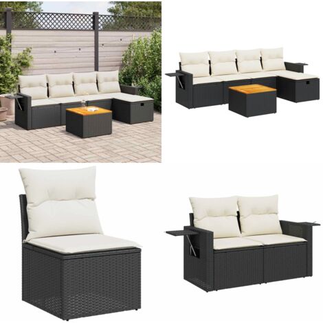 Set Divano da Giardino 6 pz con Cuscini Nero in Polyrattan - Poltrona da giardino - Seduta da giardino
